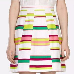 Karen Millen White Skirt with Pink and Green Stripes Sz 2